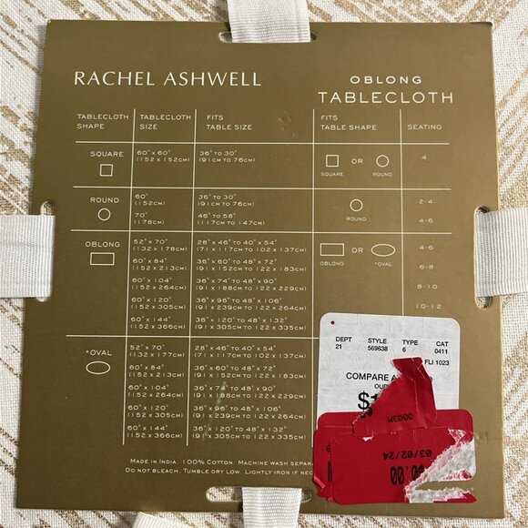 Rachel Ashwell Tablecloth Oblong  60" × 84"‎ White Metallic Rose Gold Patterned - Picture 7 of 8